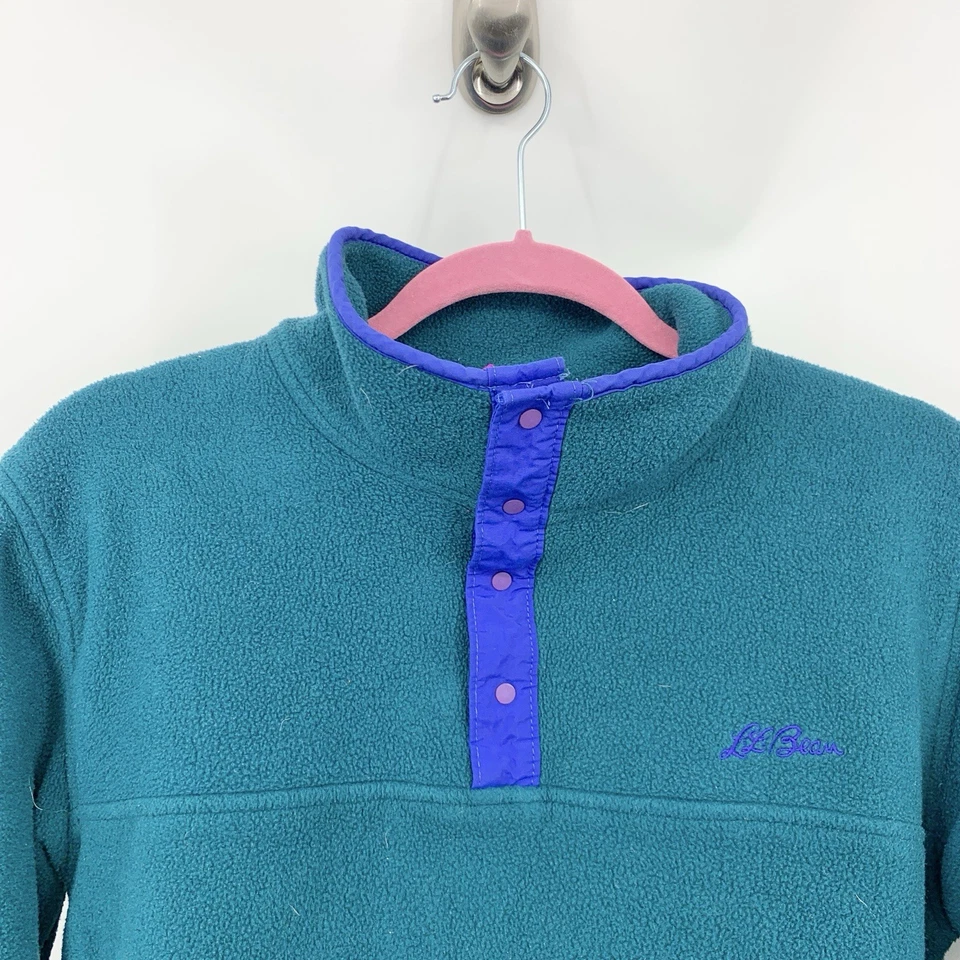 Top Pullover LL Bean Niños Juveniles Talla Grande Polar Vintage Años 90 A Presión Verde Azulado Foto 3 de 4