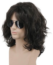 karlery California 70s 80s Rocker Wig Men Women Long Curly Dark Brown