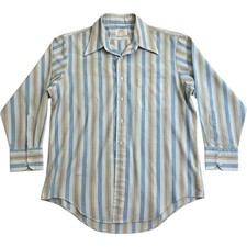 Vintage Arrow Kent Collection Striped Button Up Shirt Blue Gold 70s 60s Large