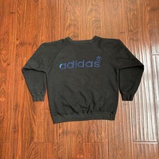 Vintage 80s Adidas Raglan Sweatshirt Size M Crewneck Trefoil Logo Black