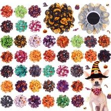 50 Pcs Halloween Dog Collar Flowers Bulk, Pumpkin Ghost Skull Bat