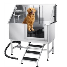Uimoso 50in Stainless Steel Pet Grooming Tub w/ Right Stair  Water Filter Board
