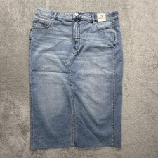 Jordache Skirt Womens 14 Blue JD High Rise Denim Midi Pencil Raw Hem Stretch