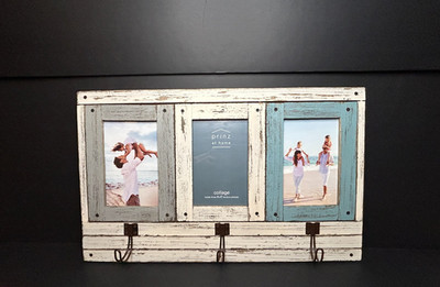 Homestead Blue Three-Picture Frame 4x6 Distressed Wood Collage Frame Wooden NEW