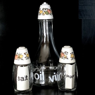 Vtg Gemco Spice Of Life Salt & Pepper Shakers with Oil Vinegar Cruet * READ