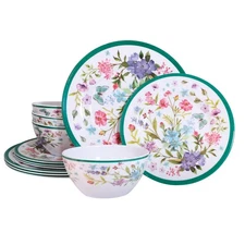 Melamine Dinnerware Set 12-Piece for 4 Dish Set Plates Bowls Unbreakable Dish...
