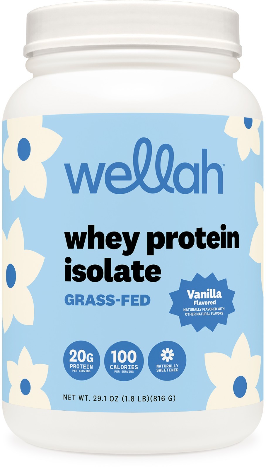 Wellah Grass-Fed Whey Protein Isolate (Vanilla) 30 Servings - 20g of Protein