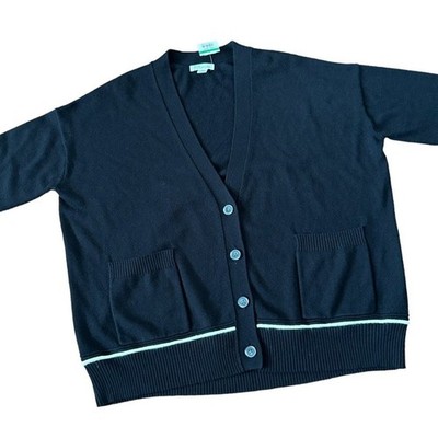 Nordstrom Signature Cashmere Blend V-Neck Cardigan w/Trim in Black Size XL NWT
