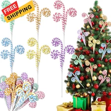 Janinka 12 Pcs Pastel Candy Christmas Tree Picks 11.81 Inches Macaron Woolen... 