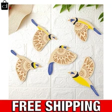 Barydat 5 Pcs Wooden Bird Wall Art Wood Flying Birds Wall Decor Rustic Folk Art