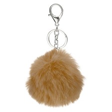Pom Pom Keychain 8cm Soft Cute Fluffy Ball Key Ring Light Brown