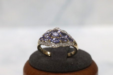 9ct Yellow Gold QVC Tanzanite & Diamond Cluster Ring - Size P - UK Hallmark