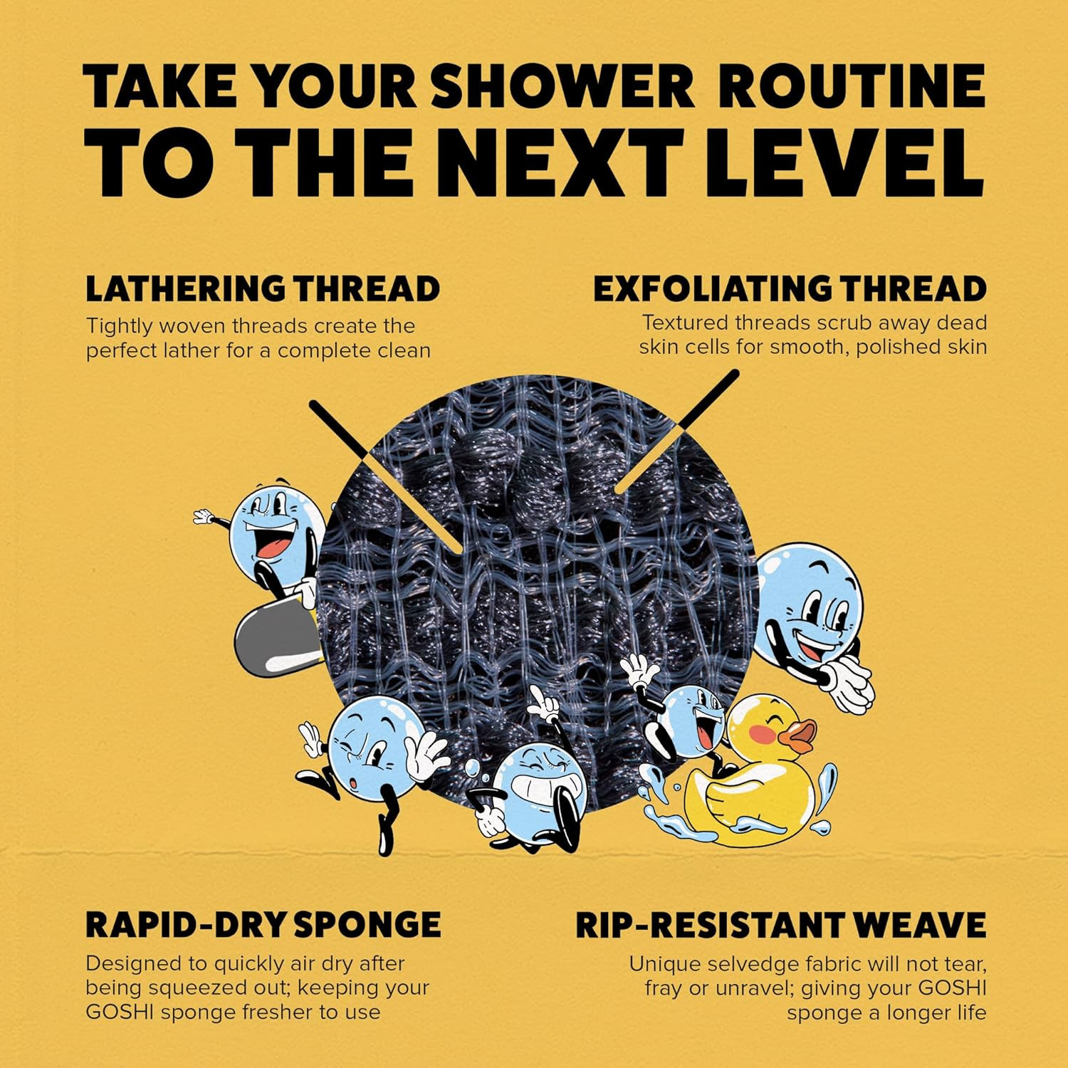 Exfoliating Shower Sponge - Rip-Resistant, Rapid-Drying - Grey - Made in Japan