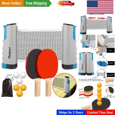 Compact Ping Pong Paddle Set with Easy Setup Retractable Net for On-the-Go Play