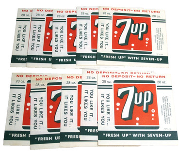 Lot of 10 Vintage 7UP Soda Bottle Labels 28 oz Unused Original Great Condition