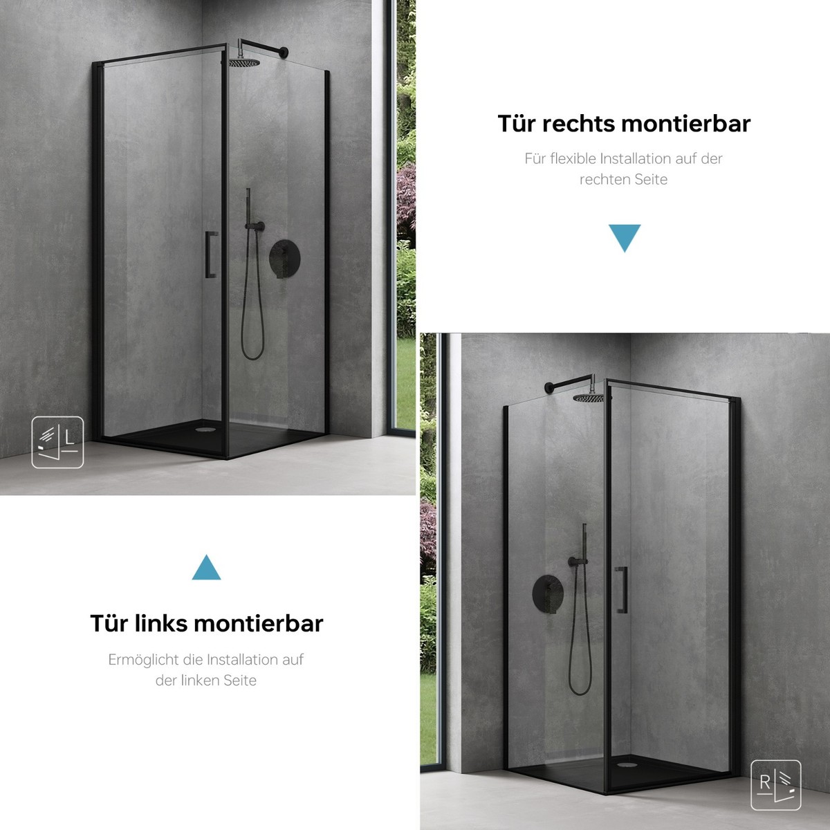 AWT Duschabtrennung 90x90 Cm Rechts – 8 Mm ESG Glas, Schwarz, Mit EasyClean