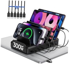 300W Charging Station for Multiple Devices, 8 Port Multi USB C Fast Black