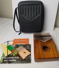 Kalimba Thumb Piano & Case 17 Key Beautiful Wood Open Box with Manuals