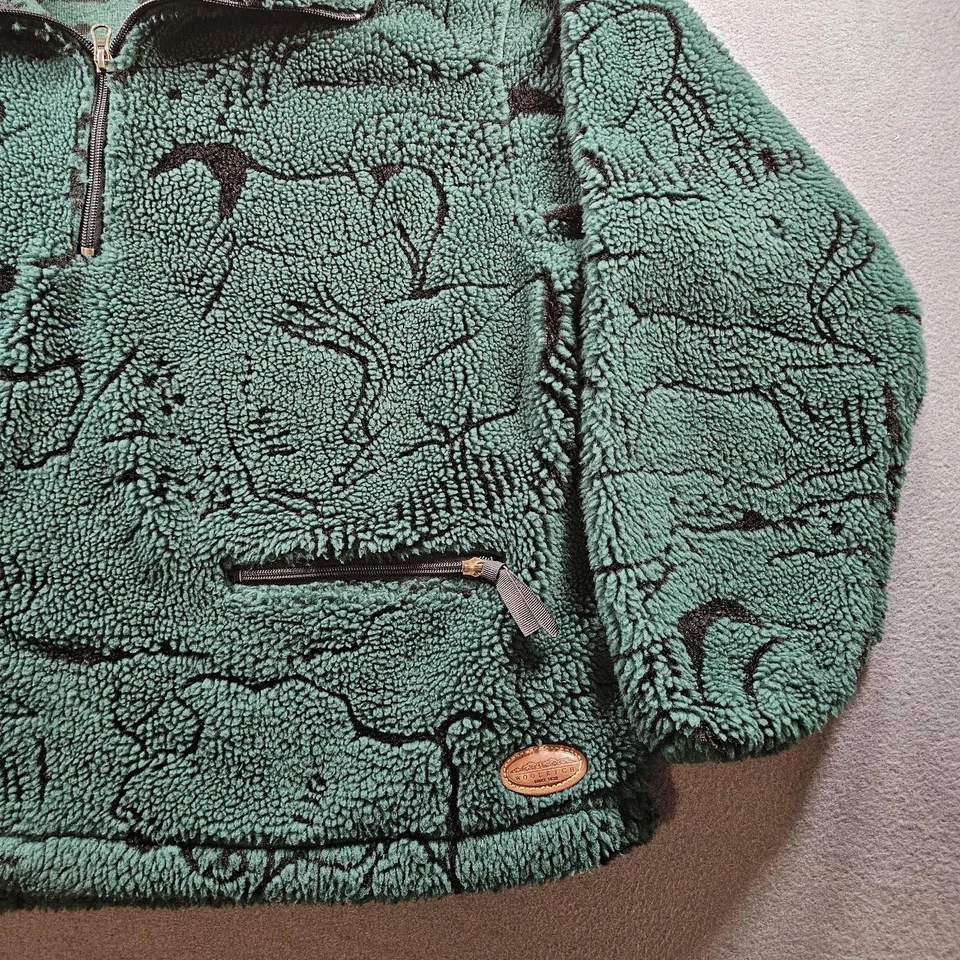 Woolrich Fleece Pullover Womens Large Green Sherpa 1/4 Zip Made in USA Wildlife - Image 3 of 4