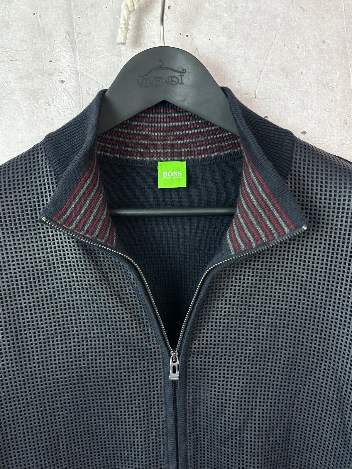 Hugo Boss 100% Virgin Wool Perforated Leather Full Zip Sweater Jacket Men XL image 3