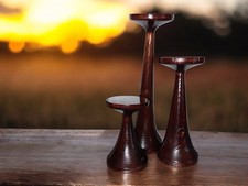 Mid Century Candle Holders Trio alternating ways of display GORGEOUS WOOD