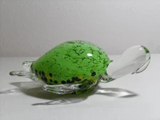 Fifth Avenue Crystal Art Glass Turtle * Green Black Spatter * 8" * 0557