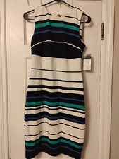 NWT size 4 Chaps Striped Sheath Dress Sleeveless Career Casual Blue Green White