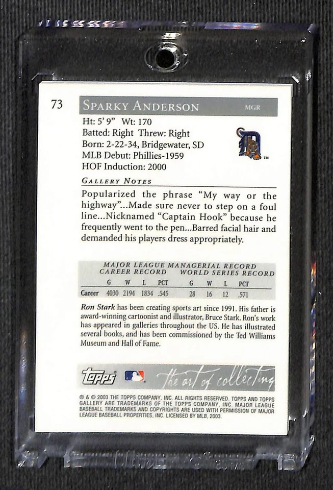 2003 Topps Gallery 名人堂艺术家证明变体 SSP Sparky Anderson #73B 橙色 — 第 2/2 张图片