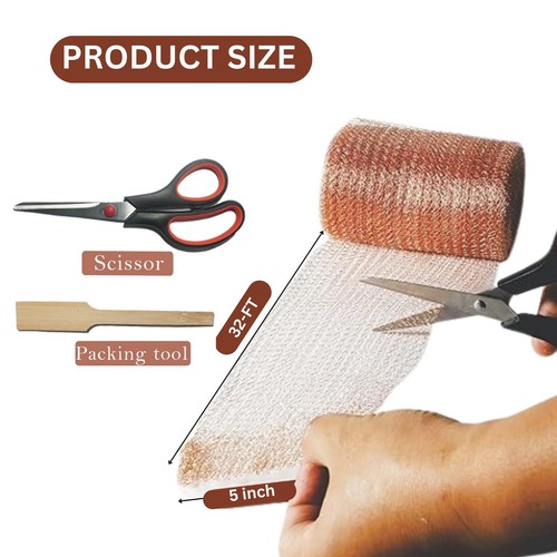 Copper Mesh Rodent Control Kit (5 in x 32 ft), Rust Proof Rodent Proof Wire M... - Picture 2 of 9