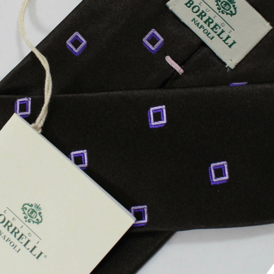 New with tag LUIGI BORRELLI Silk Tie Brown Purple Sartorial Necktie 190292 - Image 2 of 3