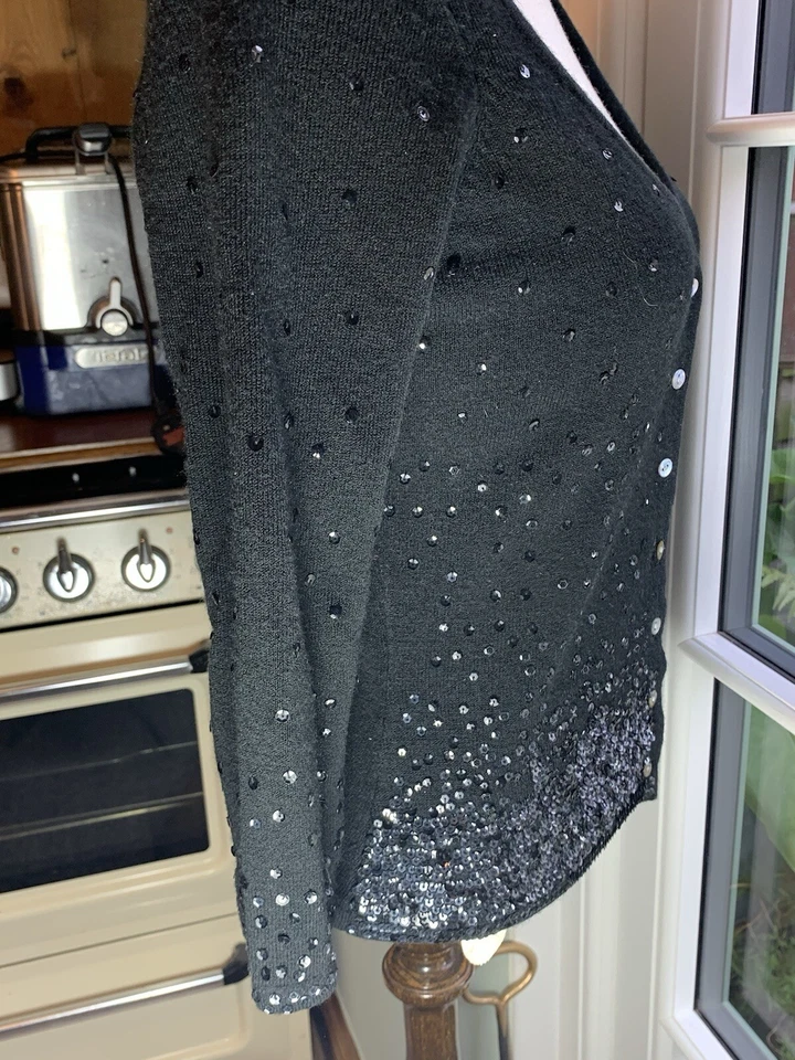 Oasis black sequin Xmas jumper cardigan top womens Size 10 - Image 4 of 4