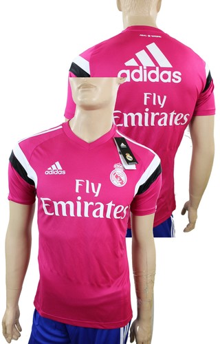 Fly Emirates Real Madrid Adidas Training Shirt Short Sleeves Pink 2014 15 Men