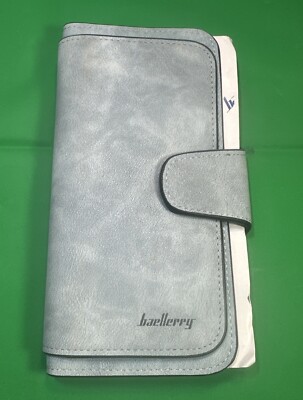 Women Lady Dusty Blue Soft Leather Wallet Long Clutch Card Holder Purse P-026