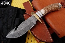 8" HANDMADE DAMASCUS STEEL SKINNING KNIFE HUNTING SURVIVAL Stag Antler Handle 