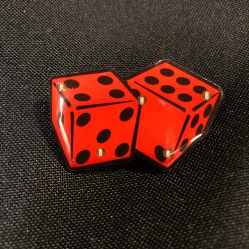 Lapel Pin Pair of Red Dice with Flashing LED Lights