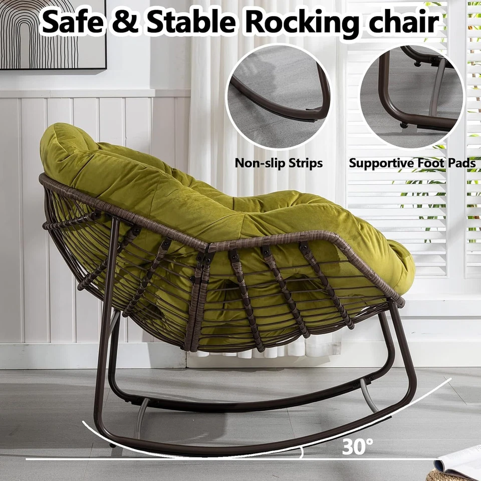 Silla Papasan de gran tamaño con cojín y marco mecedora de huevos para patio al aire libre Foto 3 de 4