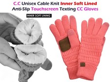 C.C Unisex Cable Knit Inner Soft Lined Anti-Slip Touchscreen Texting CC Gloves