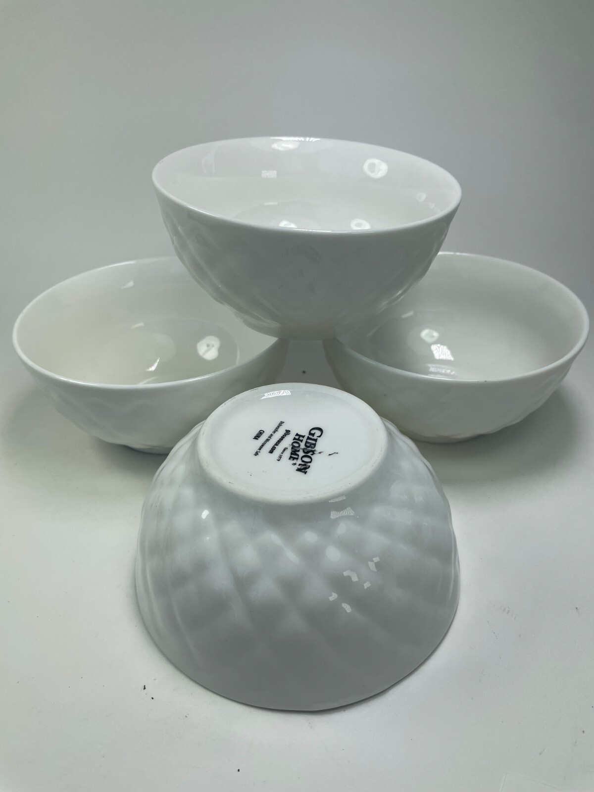 Gibson Home Cereal Bowls 10 oz Embossed Design White Set of 4 Soup