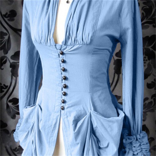 Blouse Shirt Fashion Steampunk Gothic Women's Ruffle Long Sleeve Victorian Tops - Picture 6 of 8