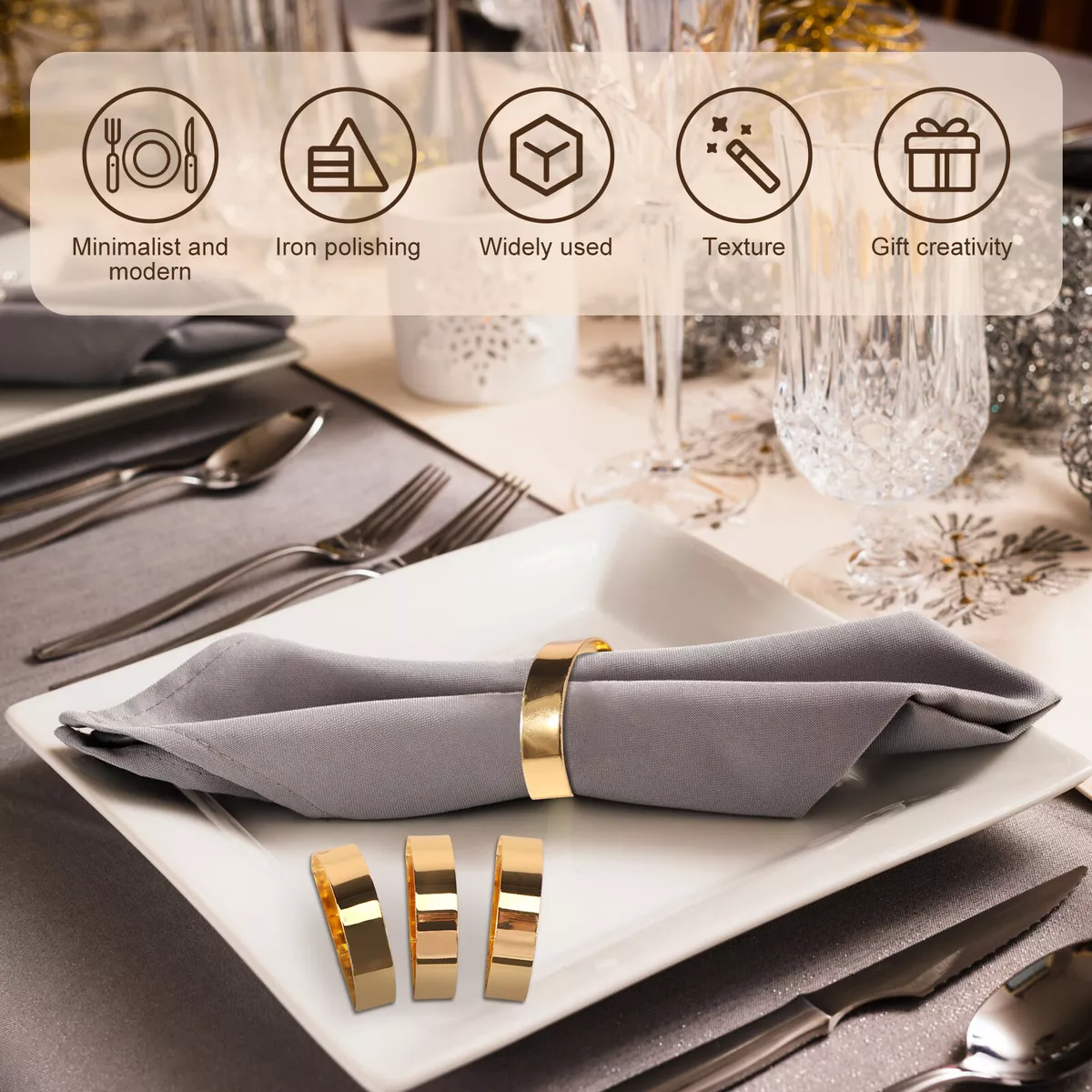 16Pcs Gold Napkin Rings Iron Napkin Ring Holder Semi Circular