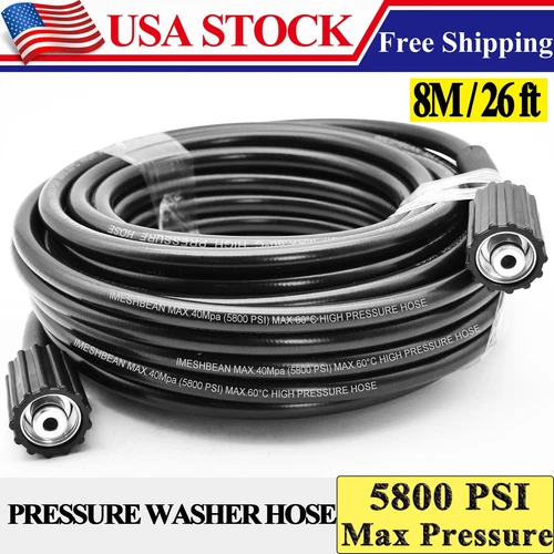25 FT x 1/4 Inch 5800 MAX PSI Pressure Washer Replacement Hose M22 14MM WASHER