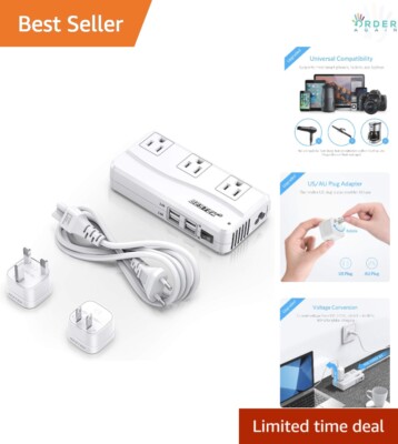 Universal Travel Adapter Voltage Converter 220V to 110V 4-Port USB Worldwide ...