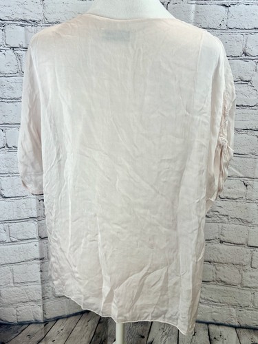 Angela Moda Blouse Top Women's M Ivory Floral Viscose Embroidered Short Sleeves - Picture 3 of 7