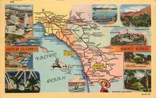 Postcard California California Map Multiview Linen Unposted