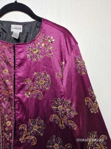 Chico's Jacket Women's 2 Maroon Lined Stretch Paisley Embellished Long Sleeve - Picture 5 of 13
