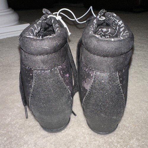 NWT Justice Girl Women Ankle Boots Size 9 Black Glitter Sequin Hidden Wedge - Picture 3 of 4