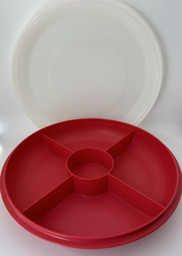 Tupperware RED Suzette Serving Center Tray with Cover #1708 & #1709 VTG NOS - Picture 1 of 9