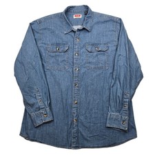 Wrangler Denim Shirt Mens XL Blue Jean Long Sleeve Button Up Work