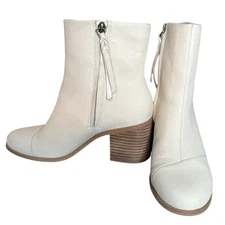 TOMS Light Sand Leather Casual Mid Calf Boot Stacked Heel Women’s Size 8.5