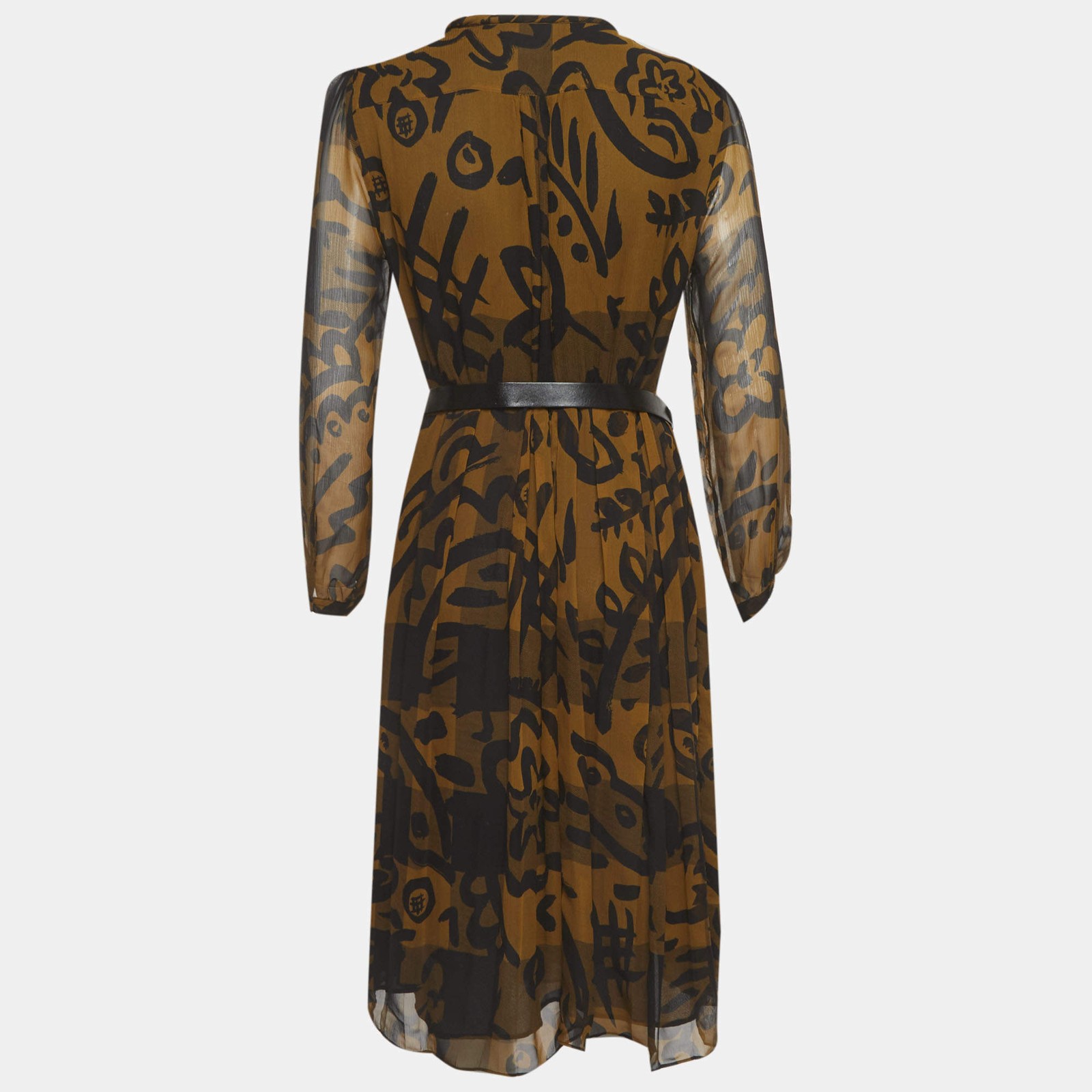 Burberry Brit BlackMustard Abstract Print Silk Midi Dress M thumbnail 3
